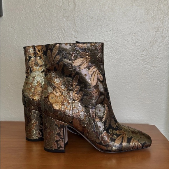 Sam Edelman Metallic Floral Brocade Ankle Boots in Gold and Bronze - Picture 4 of 6